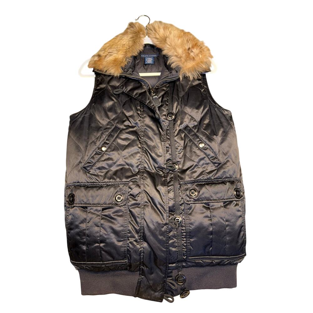 Ralph Lauren Down Vest Fur Trim Womens - size Small